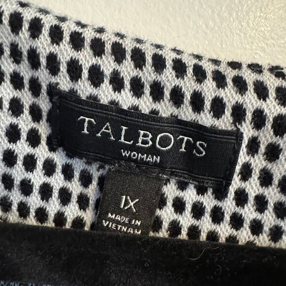 Talbots Polka Dot Top Black White Back Button Slit 3/4 Sleeve Sz 1X Women's - Picture 3 of 6